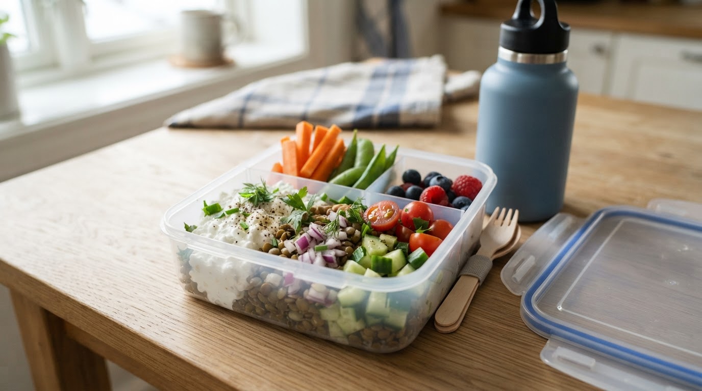 Proteinrik linse- og cottage cheese-snack – illustrasjonsbilde