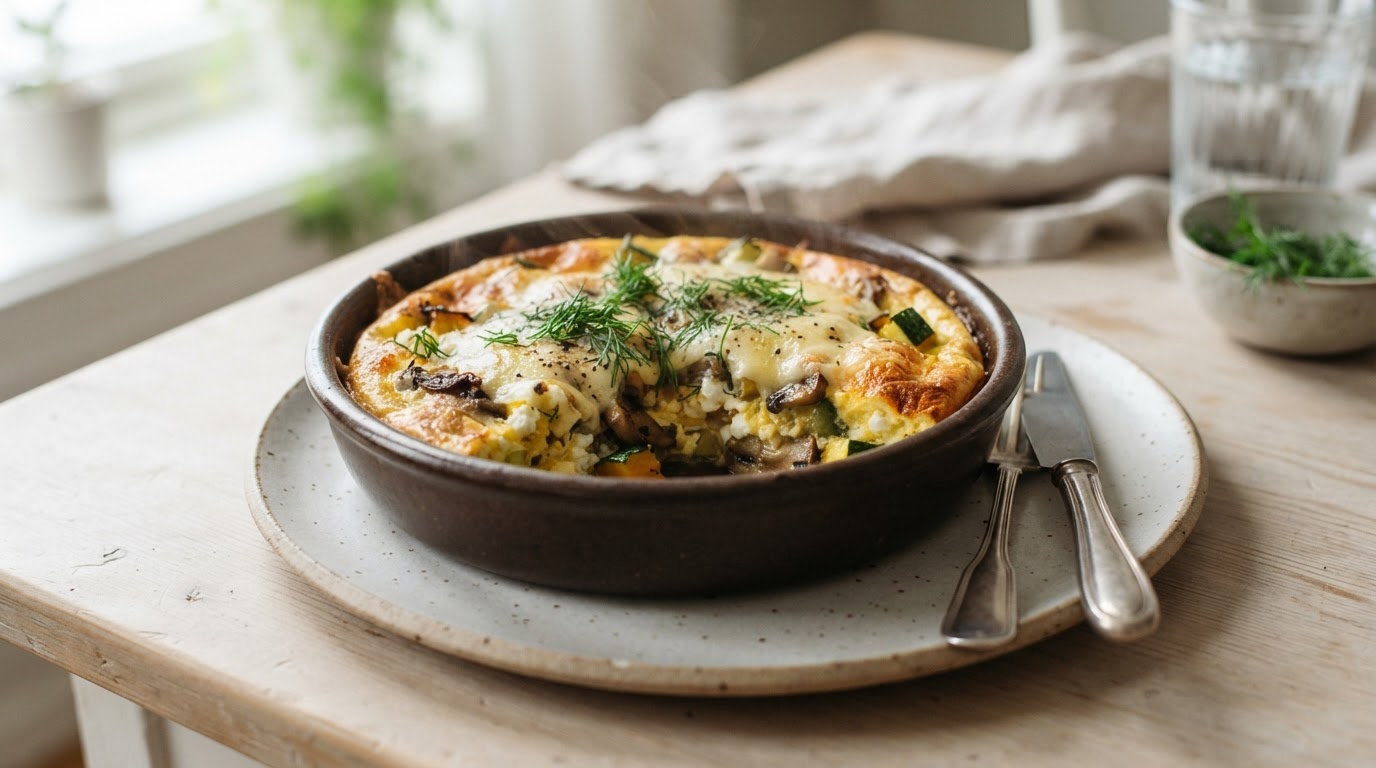Proteinrik sopp- og squashomelett i form – slik ser retten ut