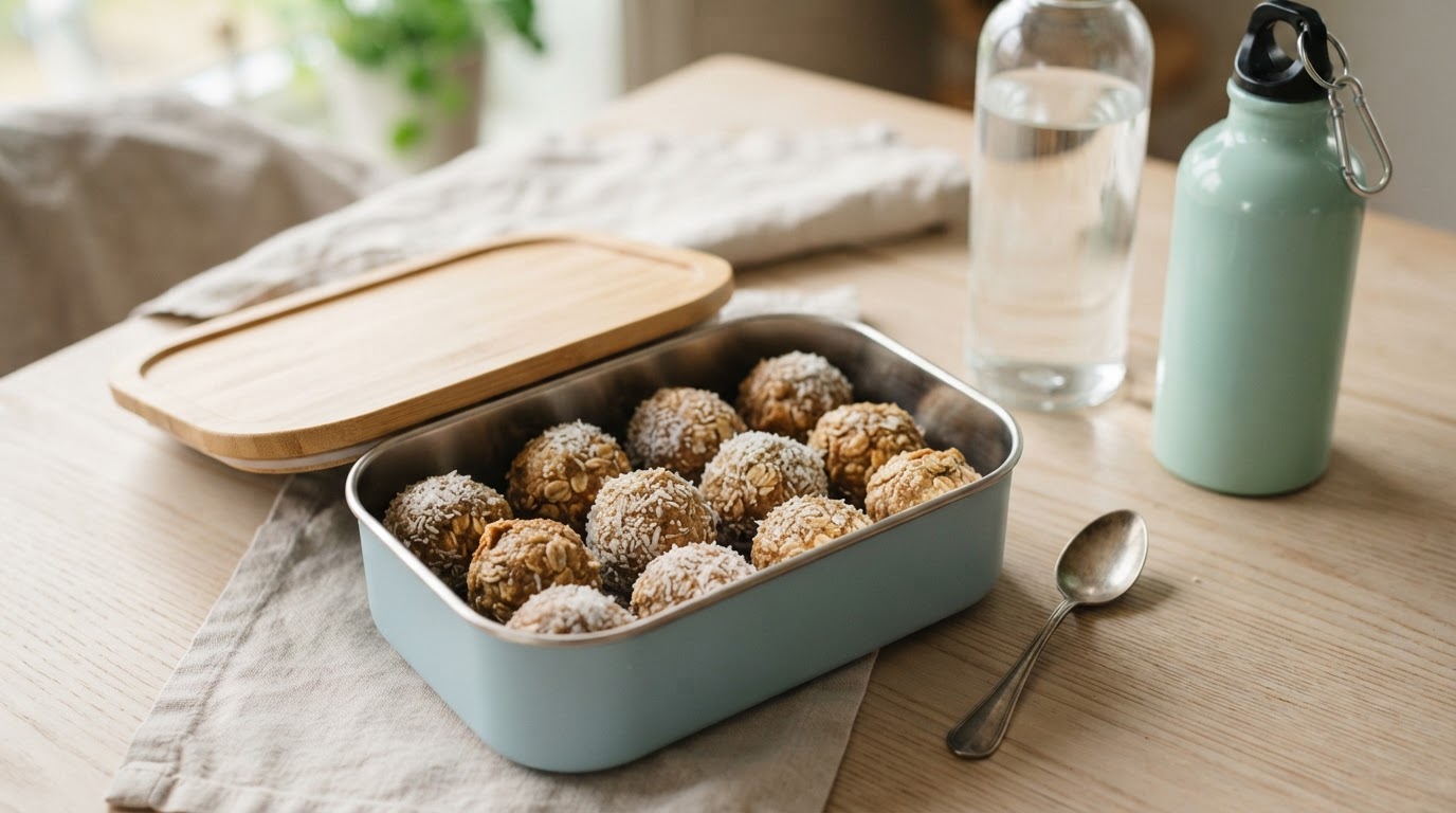 Proteinrike Energikuler med Peanøtt og Kokos – illustrasjonsbilde
