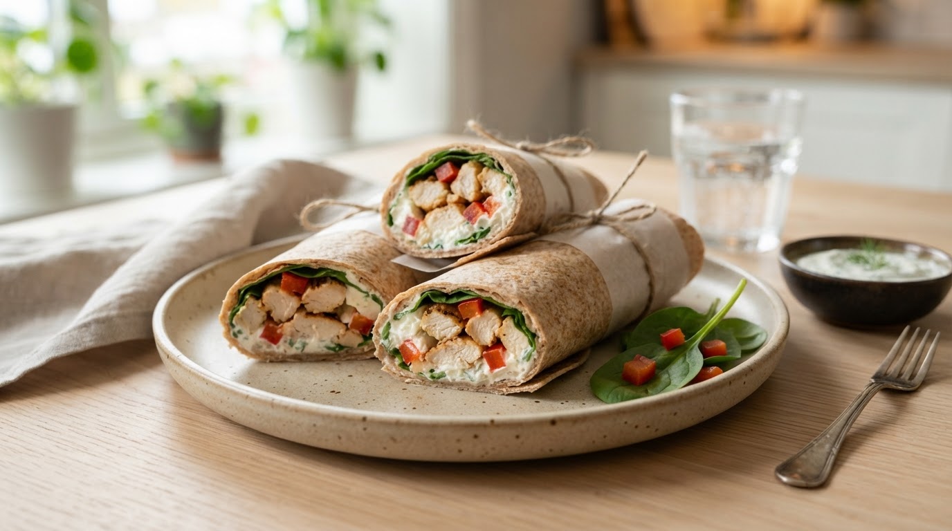 Proteinrike Kyllingwraps med Kremost – illustrasjonsbilde
