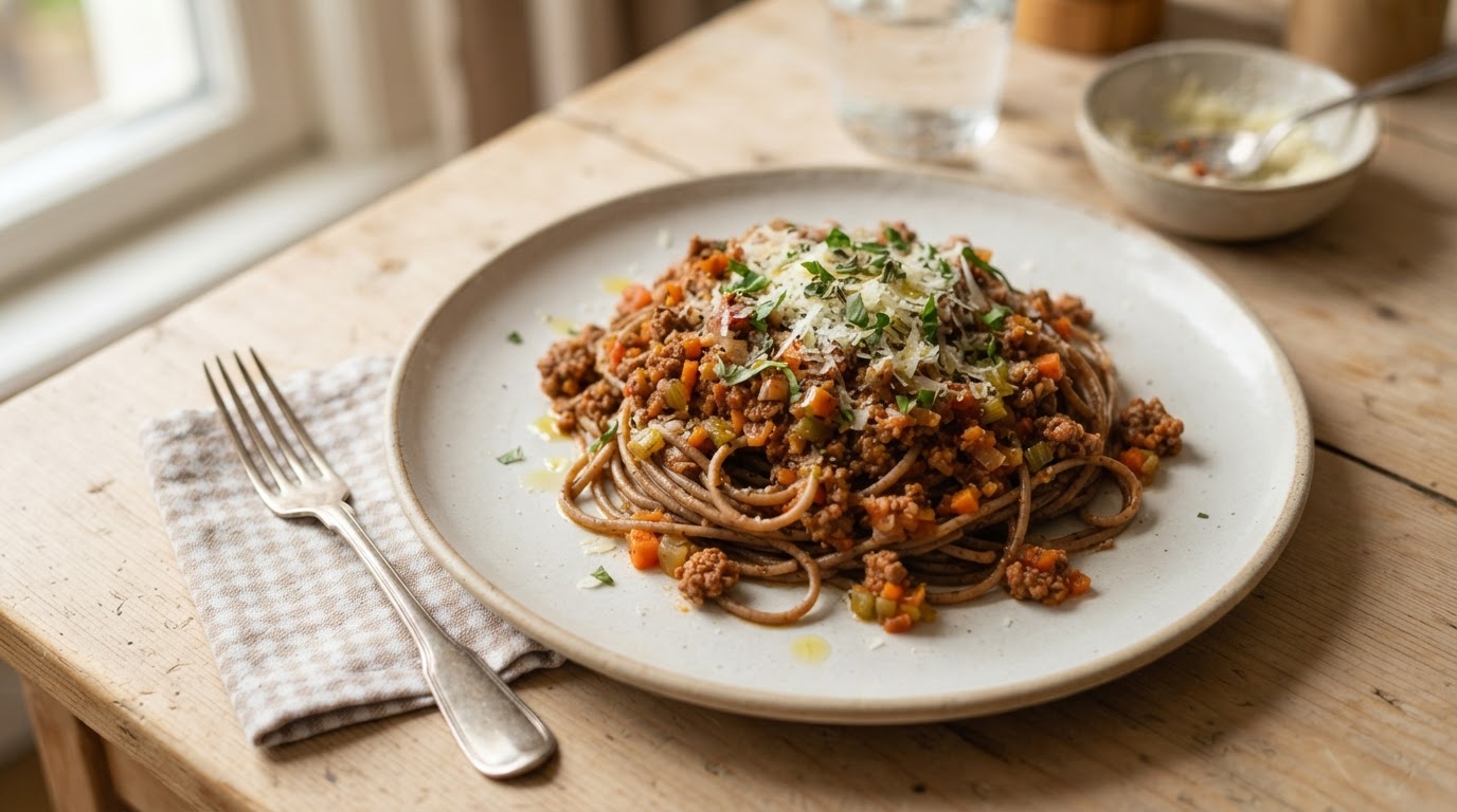 Rask og sunn Pasta Bolognese for småbarnsfamilien – illustrasjonsbilde