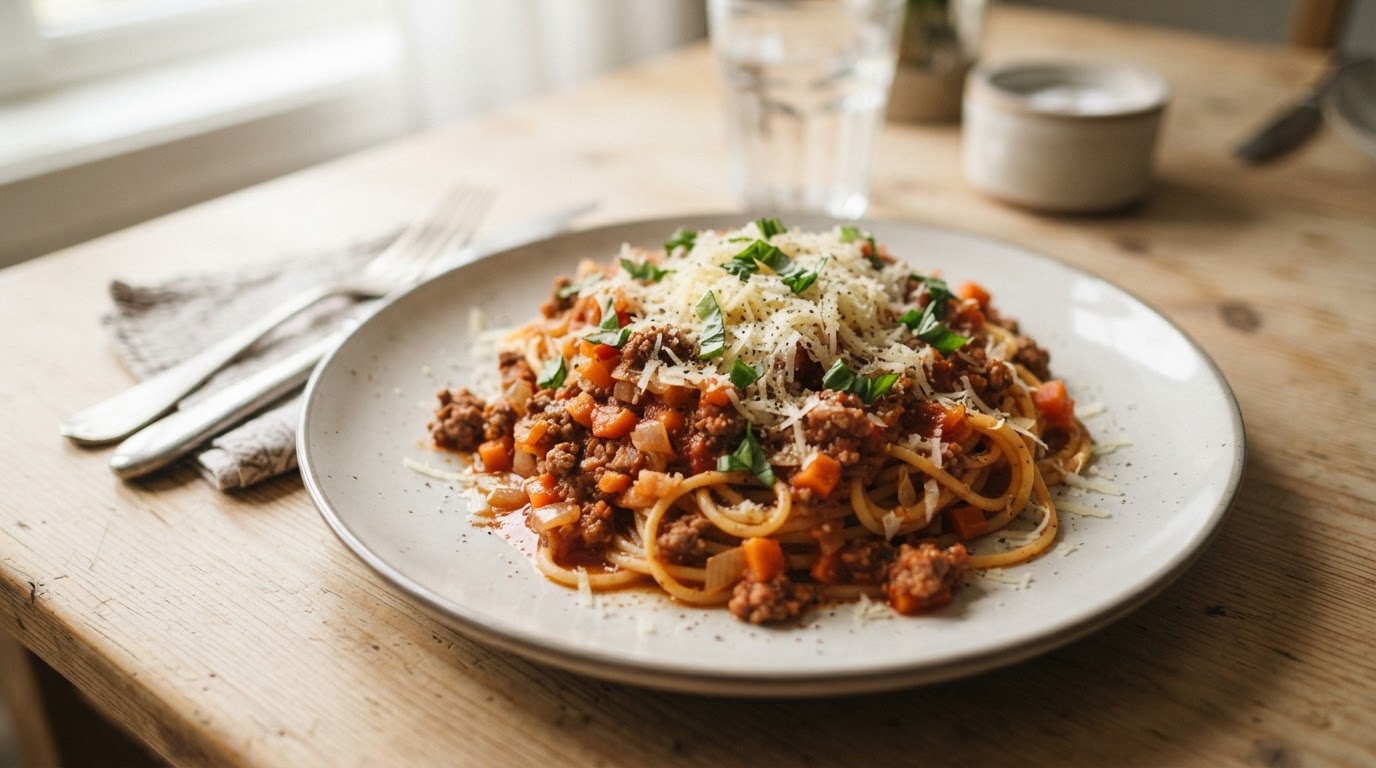 Rask Pasta Bolognese – illustrasjonsbilde