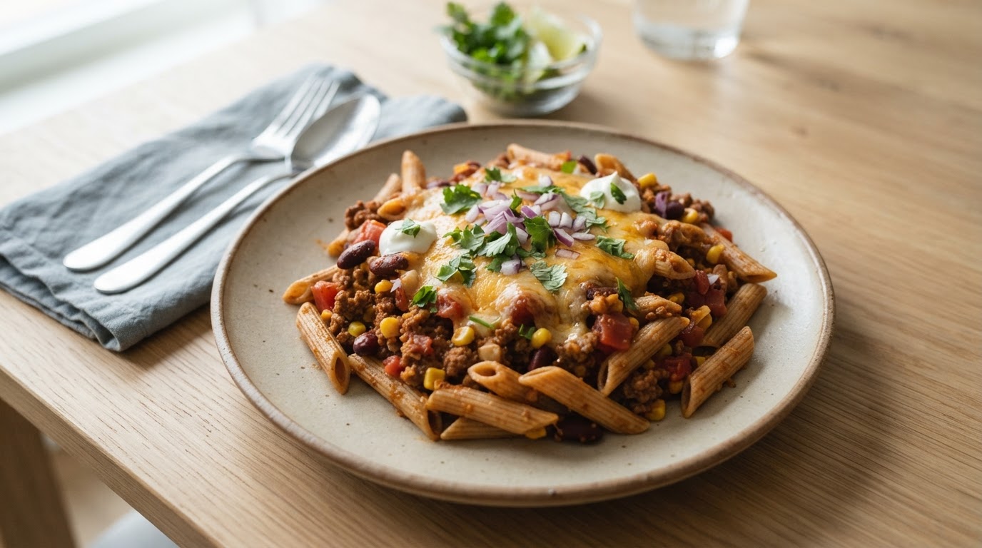 Rask taco-pasta i én panne – illustrasjonsbilde