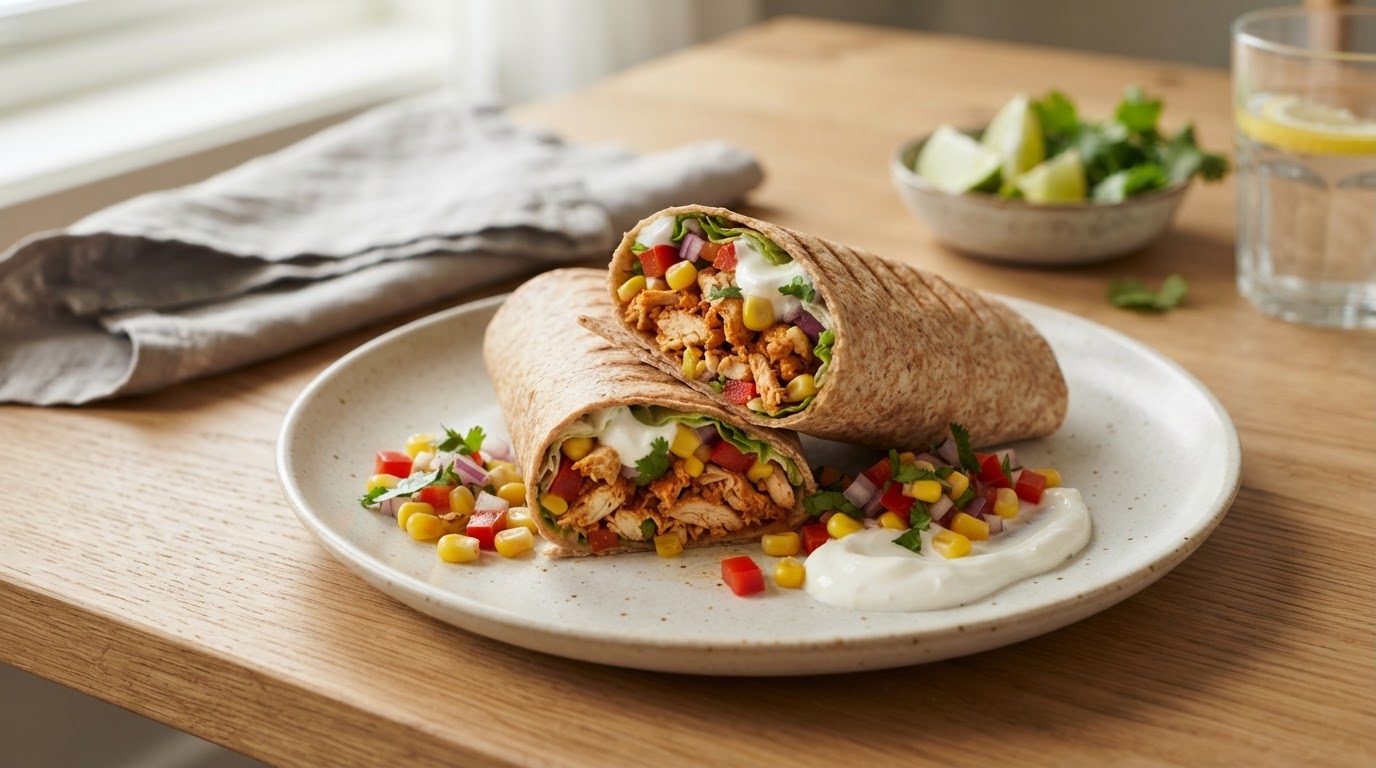 Rask Tex-Mex kyllingwrap med fersk mais – slik ser retten ut