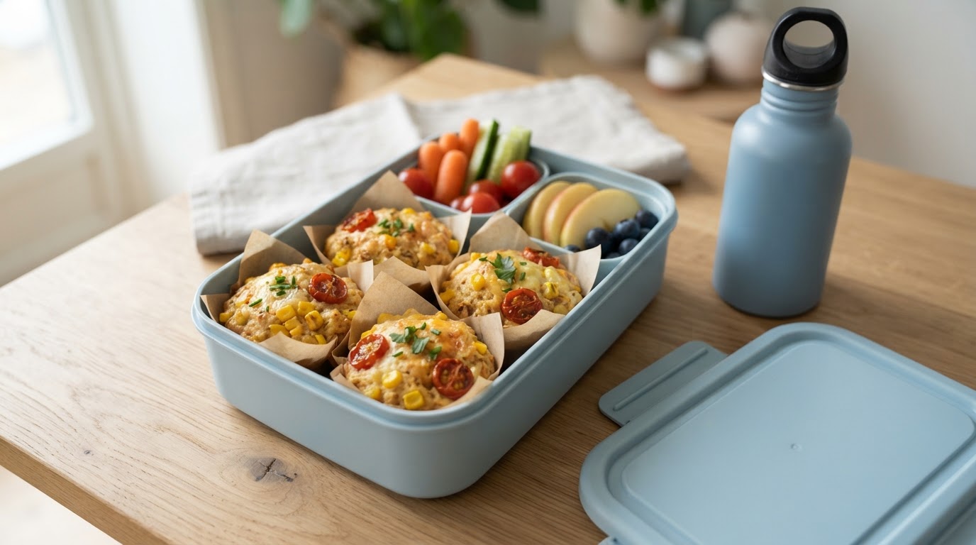 Raske frokostmuffins med fersk mais og ost – illustrasjonsbilde