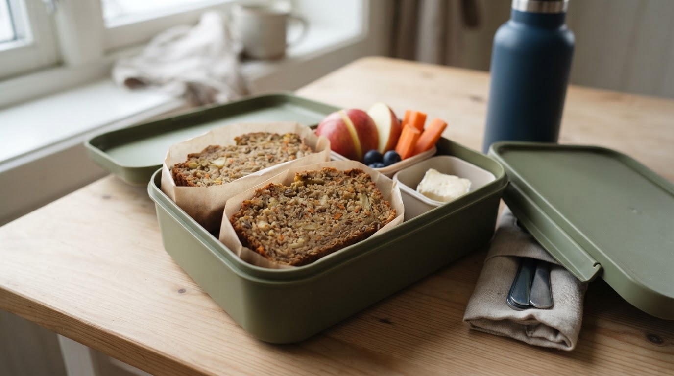 Saftig glutenfritt frokostbrød med norsk eple og gulrot – illustrasjonsbilde