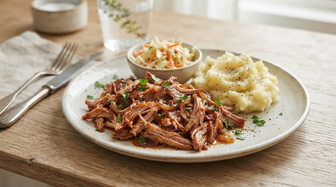 Saftig og mør Pulled Pork i Slow Cooker – illustrasjonsbilde