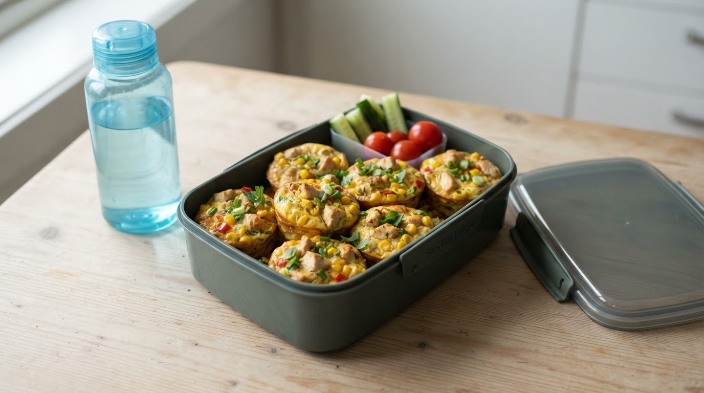 Saftige eggemuffins med fersk mais og kylling – illustrasjonsbilde