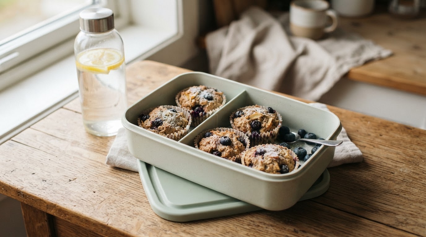 Saftige frokostmuffins med eple og blåbær – illustrasjonsbilde