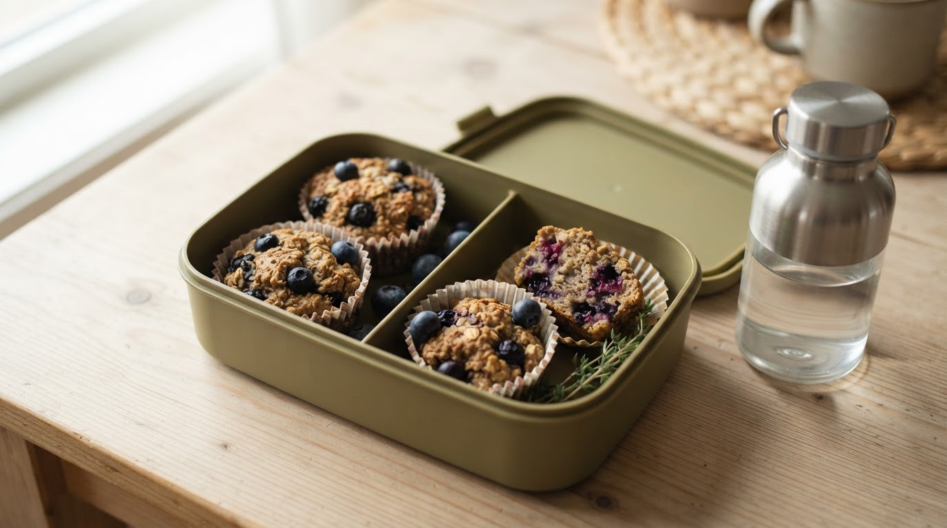 Saftige glutenfrie havremuffins med norske augustblåbær – illustrasjonsbilde