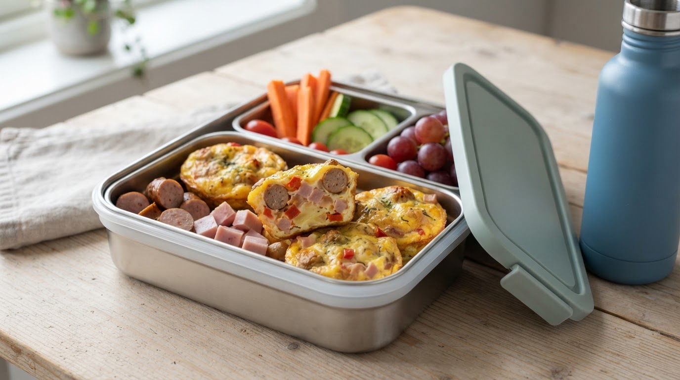 Saftige matpakkemuffins med egg, skinke og ost – illustrasjonsbilde