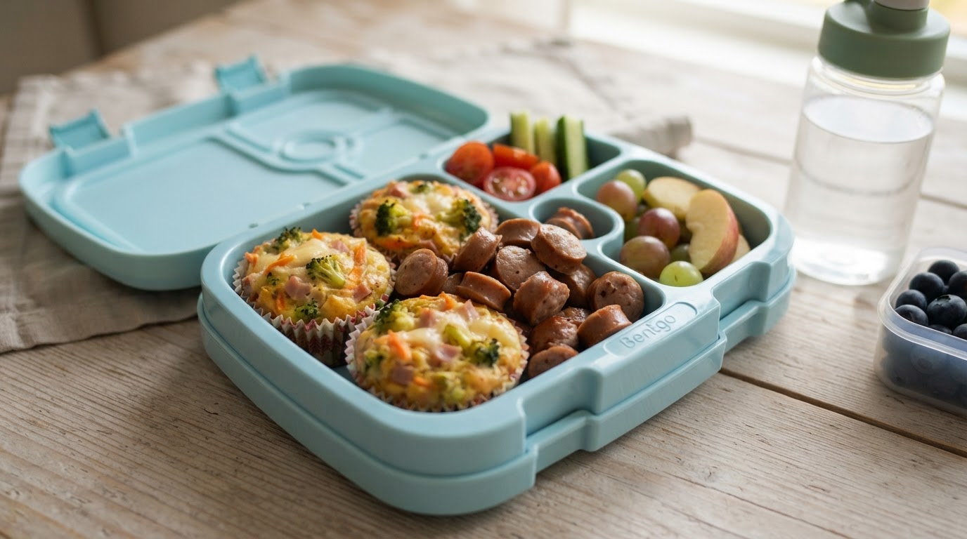Saftige matpakkemuffins med skinke, ost og grønnsaker – illustrasjonsbilde