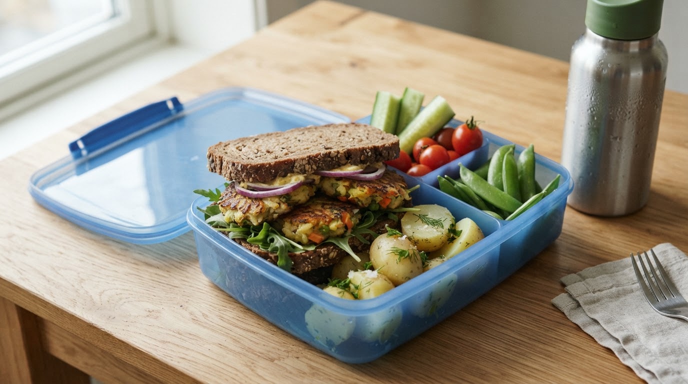 Saftige vegetarkaker av potetrester i grovt brød – illustrasjonsbilde