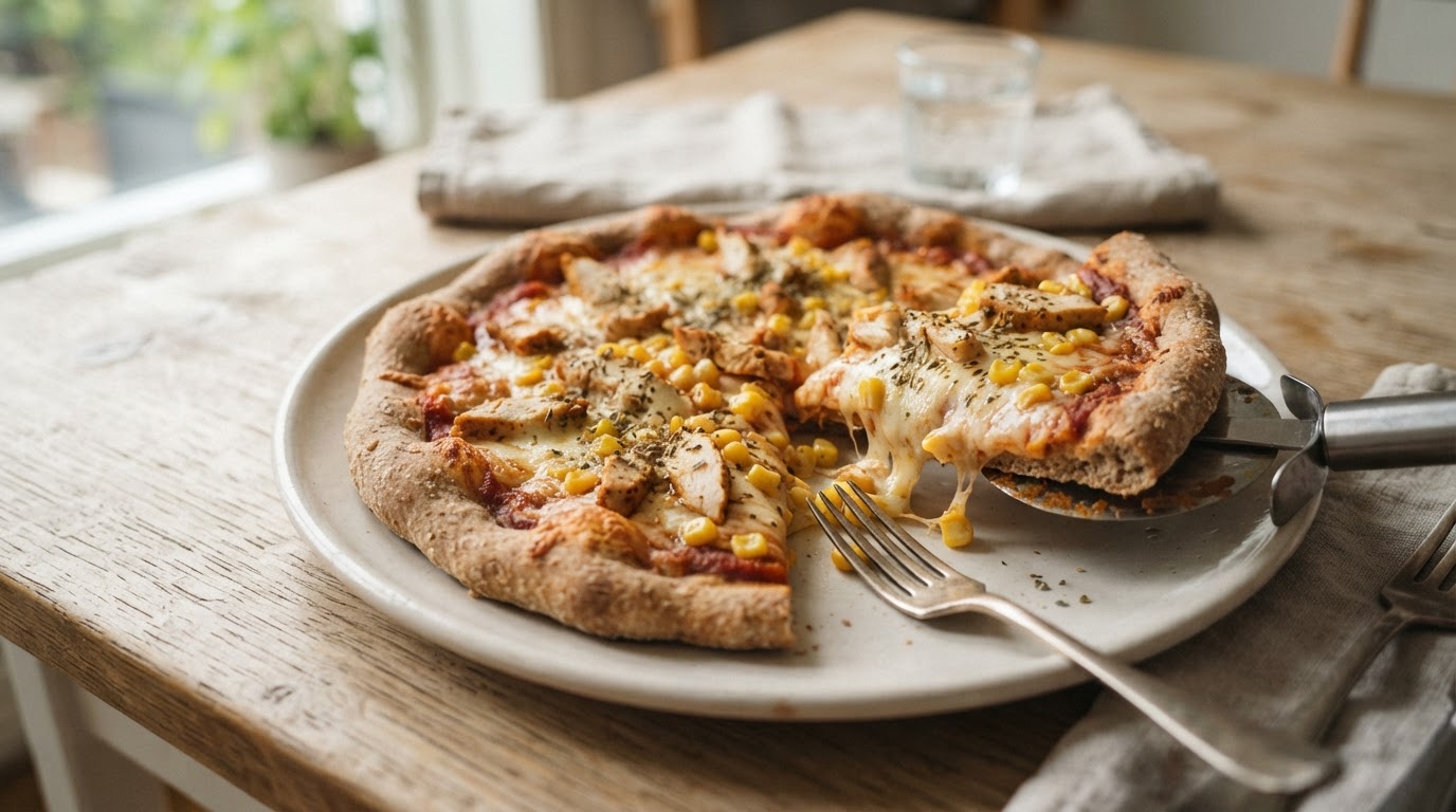Skolestartpizza med halal-kylling, fersk mais og smeltet ost – slik ser retten ut