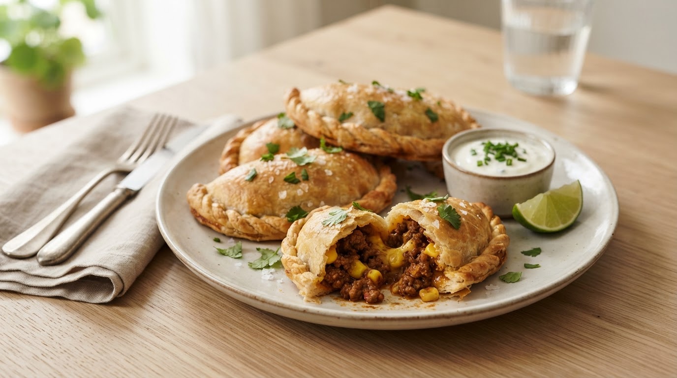 Sprø empanadas med kjøttdeig og ost – illustrasjonsbilde