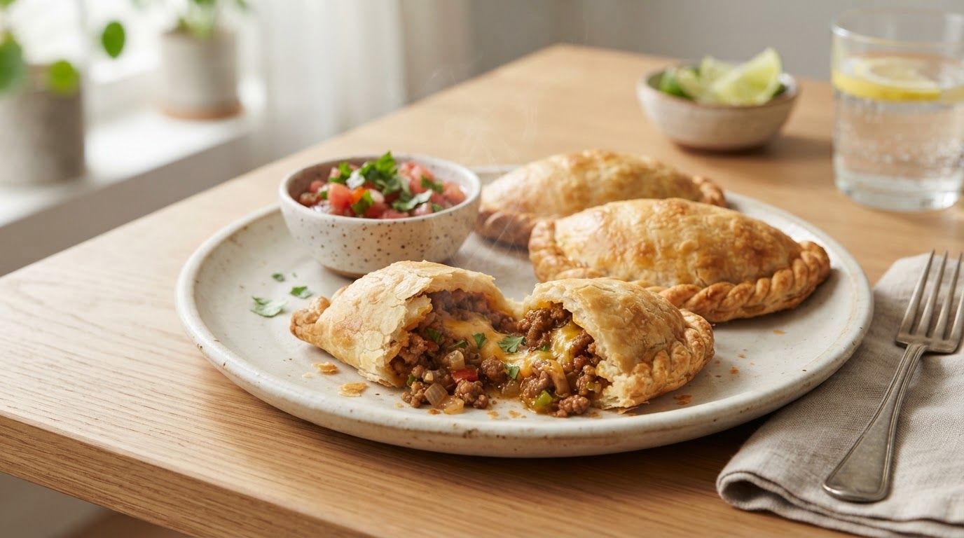 Sprø hjemmelagde empanadas med kjøttdeig og ost – illustrasjonsbilde