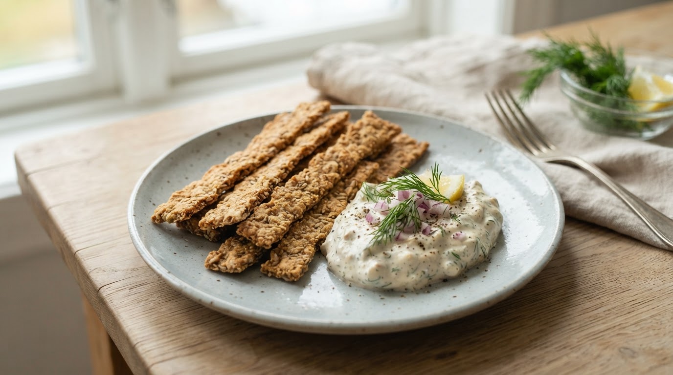 Sprø knekkebrødpinner med kremet makrellmousse – illustrasjonsbilde