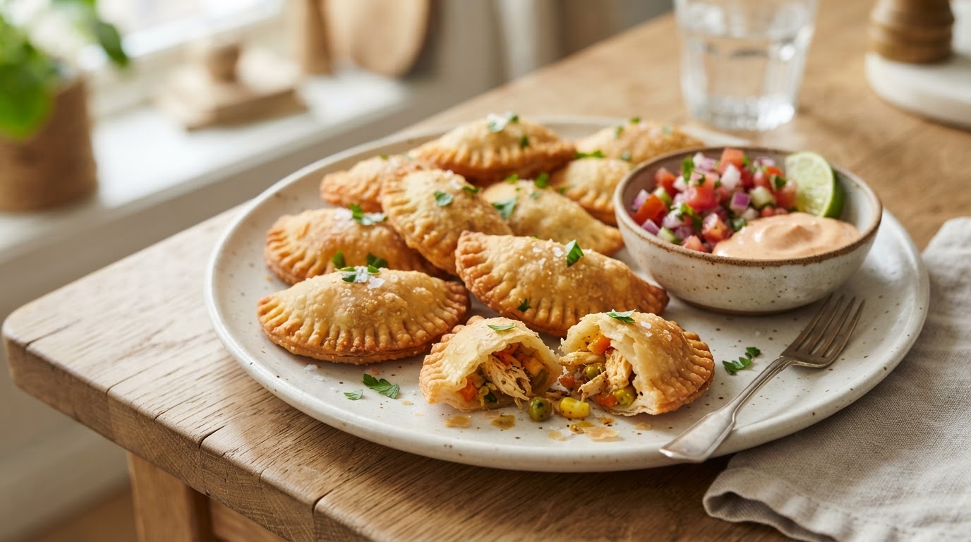 Sprø mini-empanadas med kylling og grønnsaker – illustrasjonsbilde