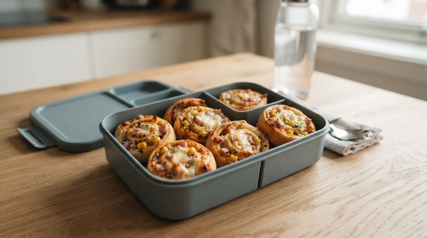 Sprø mini-pizzasnurrer med kremost og skinke – illustrasjonsbilde