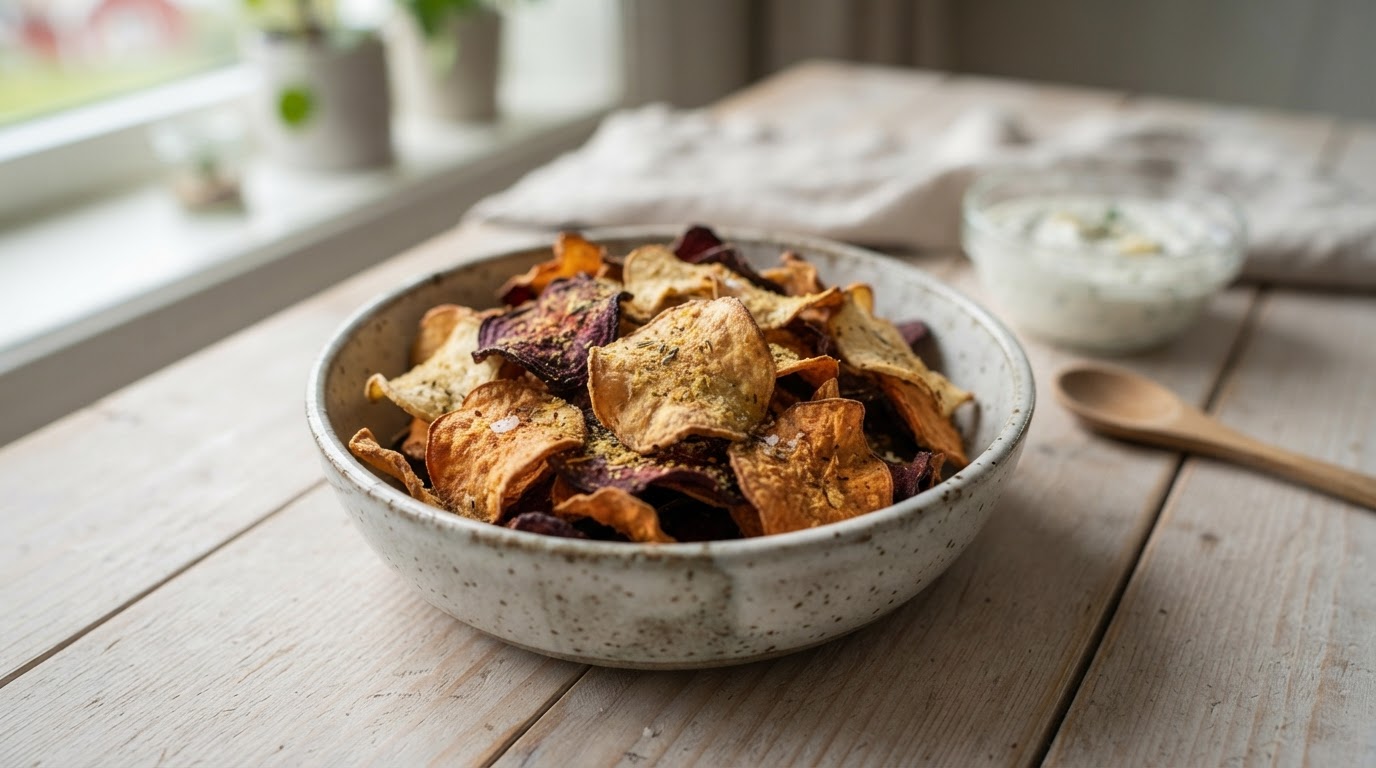 Sprø ovnsbakt grønnsakschips – slik ser retten ut