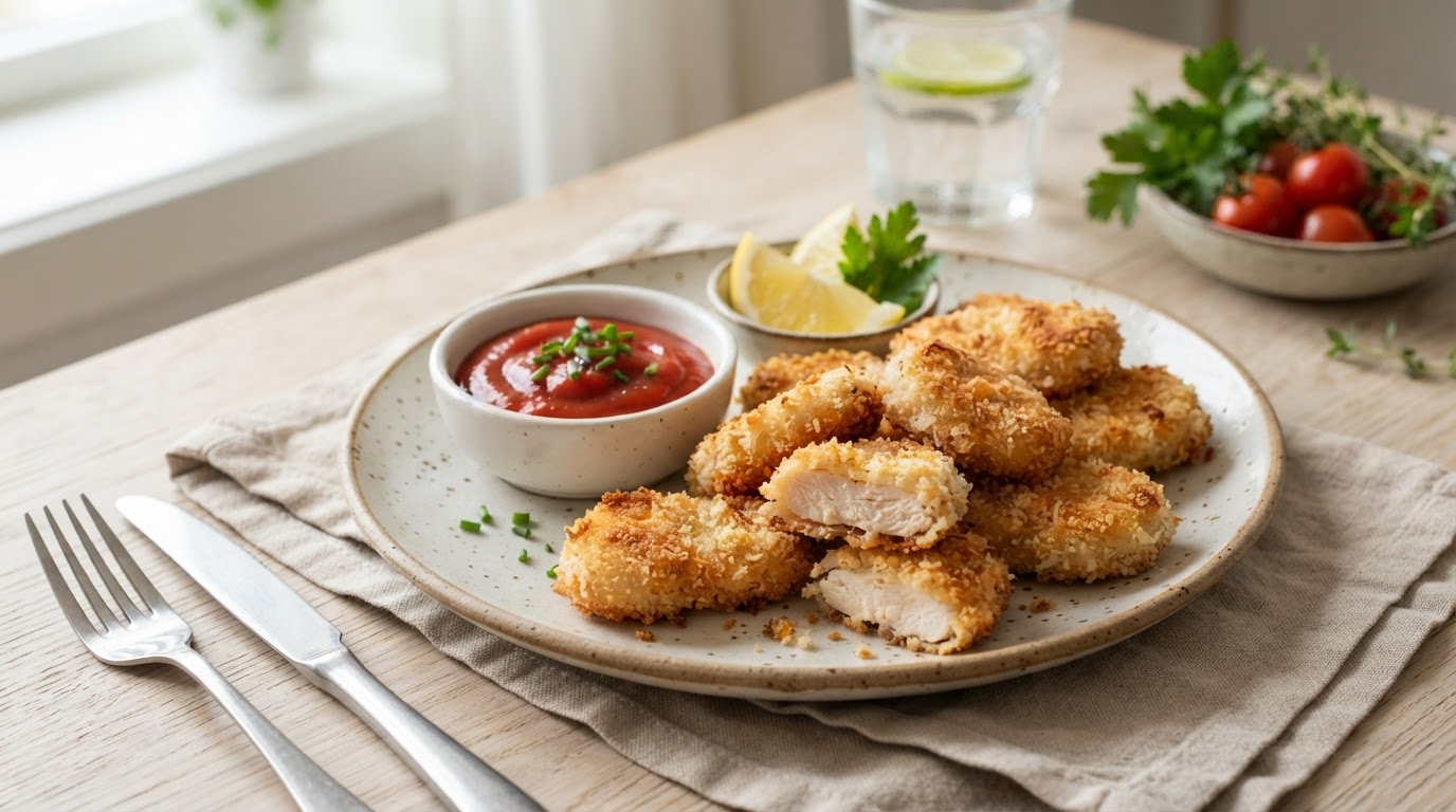 Sprø ovnsbakte kyllingnuggets – illustrasjonsbilde