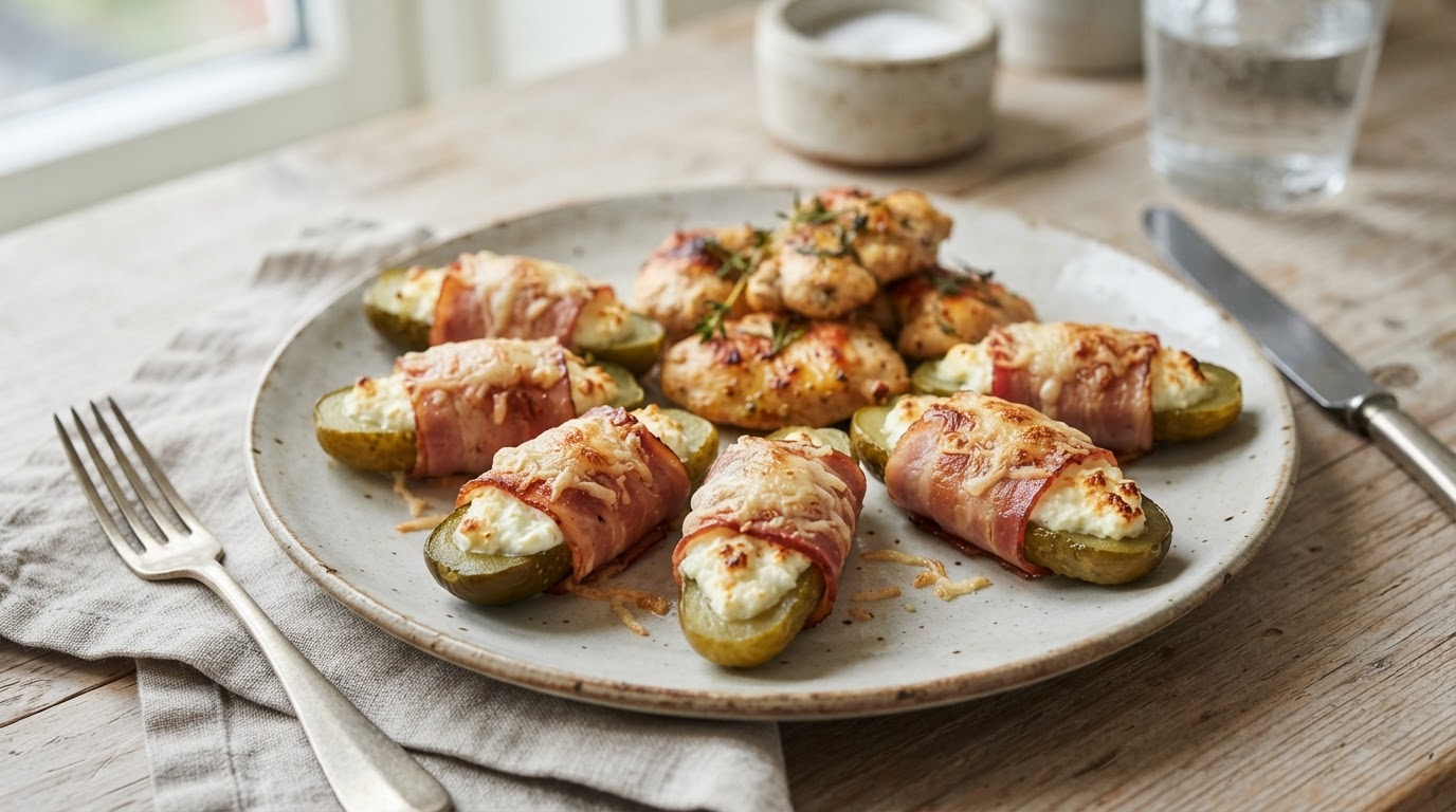 Sprø pickle bites med cottage cheese og kalkunskinke – slik ser retten ut