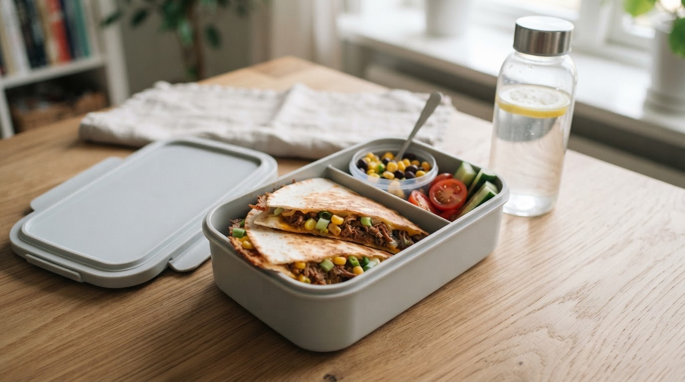 Sprø quesadilla med restemat og fersk mais – illustrasjonsbilde