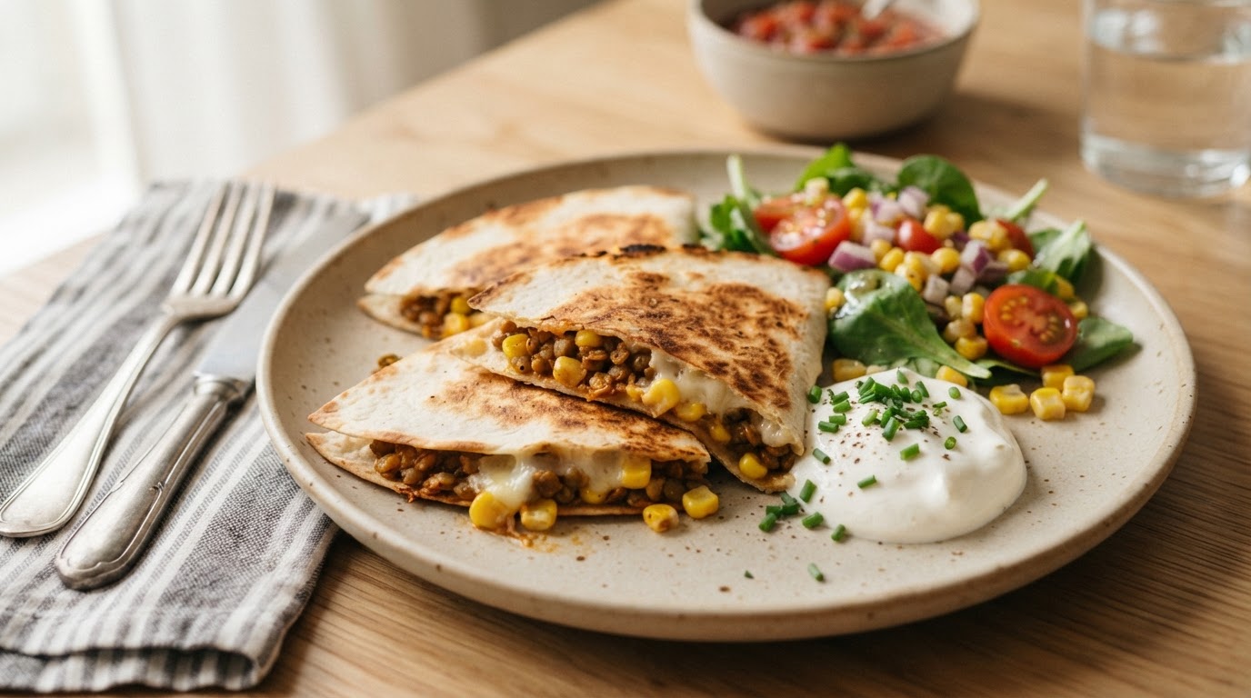 Sprø vegetarquesadilla med fersk mais og ost – slik ser retten ut
