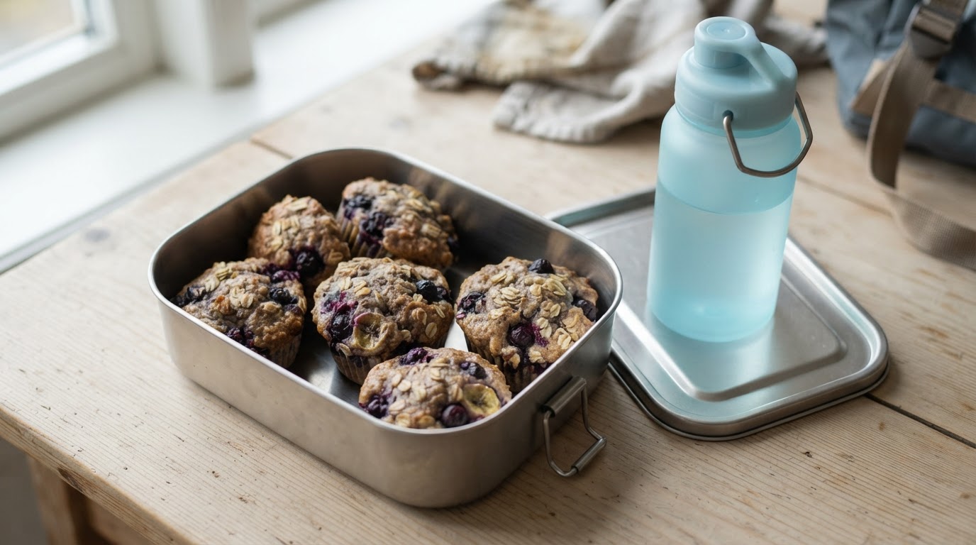 Sunne og saftige blåbærmuffins med havre