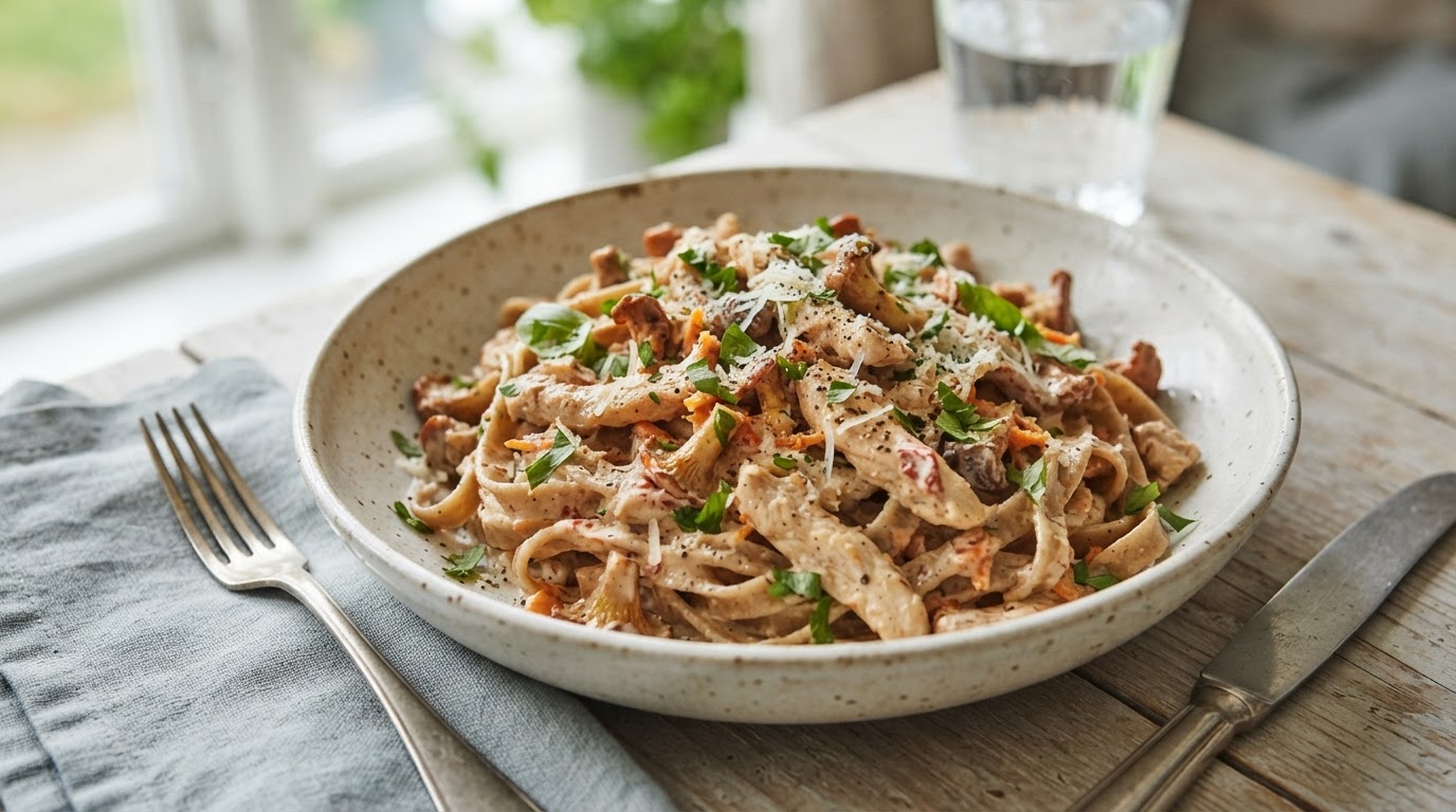 Sunnere Marry Me Pasta med Kalkun og Fersk Høstsopp – slik ser retten ut