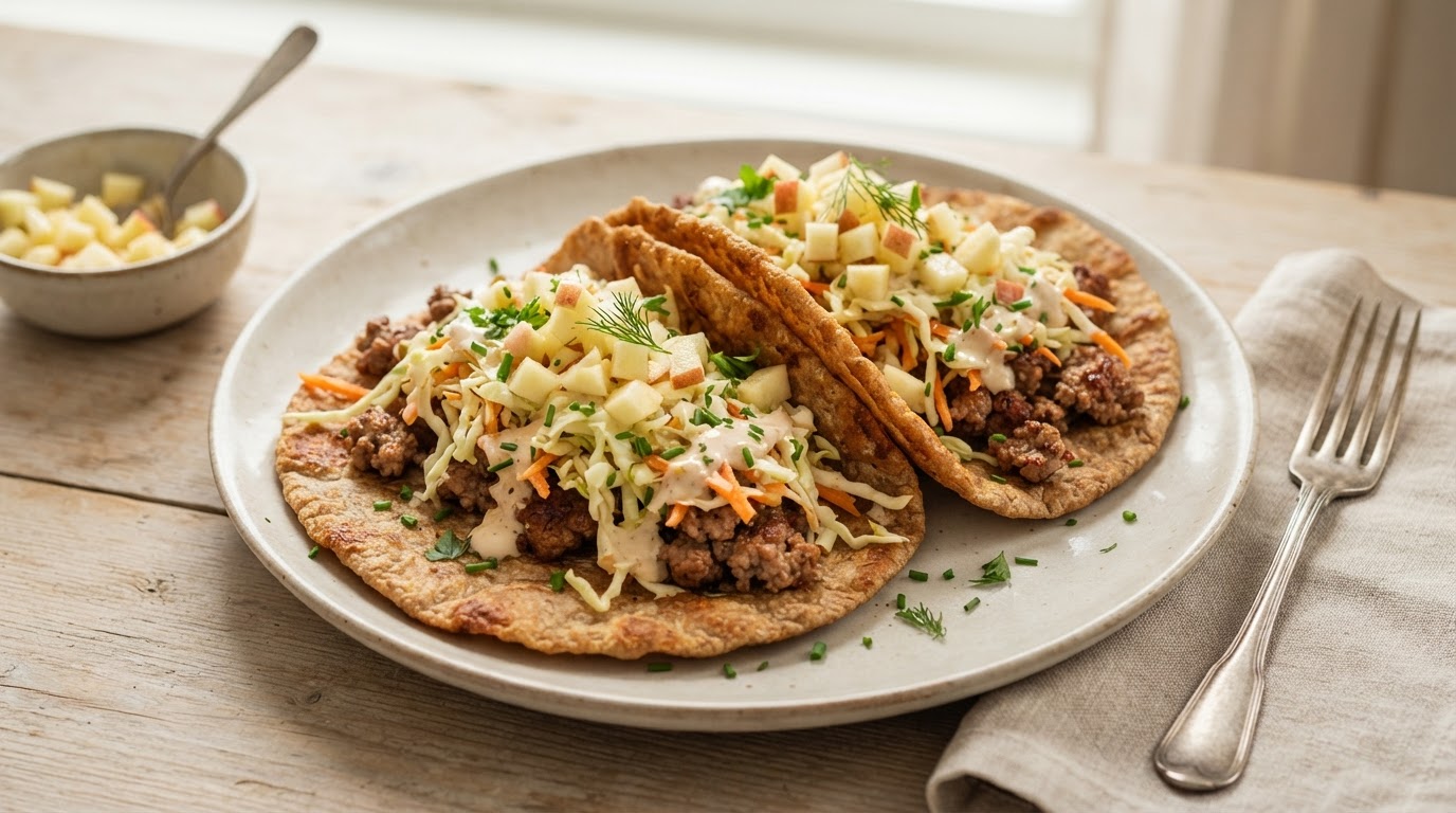 Sunnere Viral Big Mac Smash Taco med Høstkål og Norske Epler – slik ser retten ut