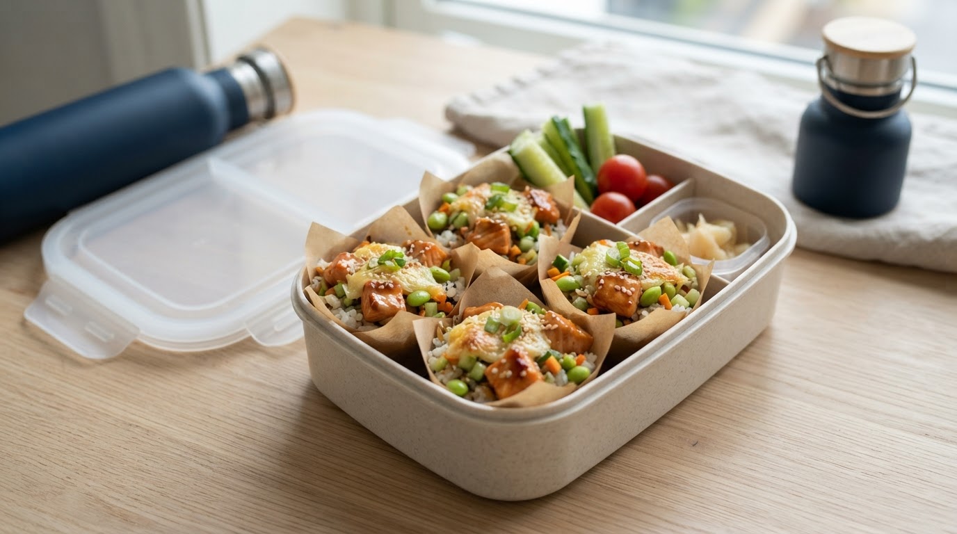Sushimuffins med teriyakilaks og sprø grønnsaker – slik ser retten ut