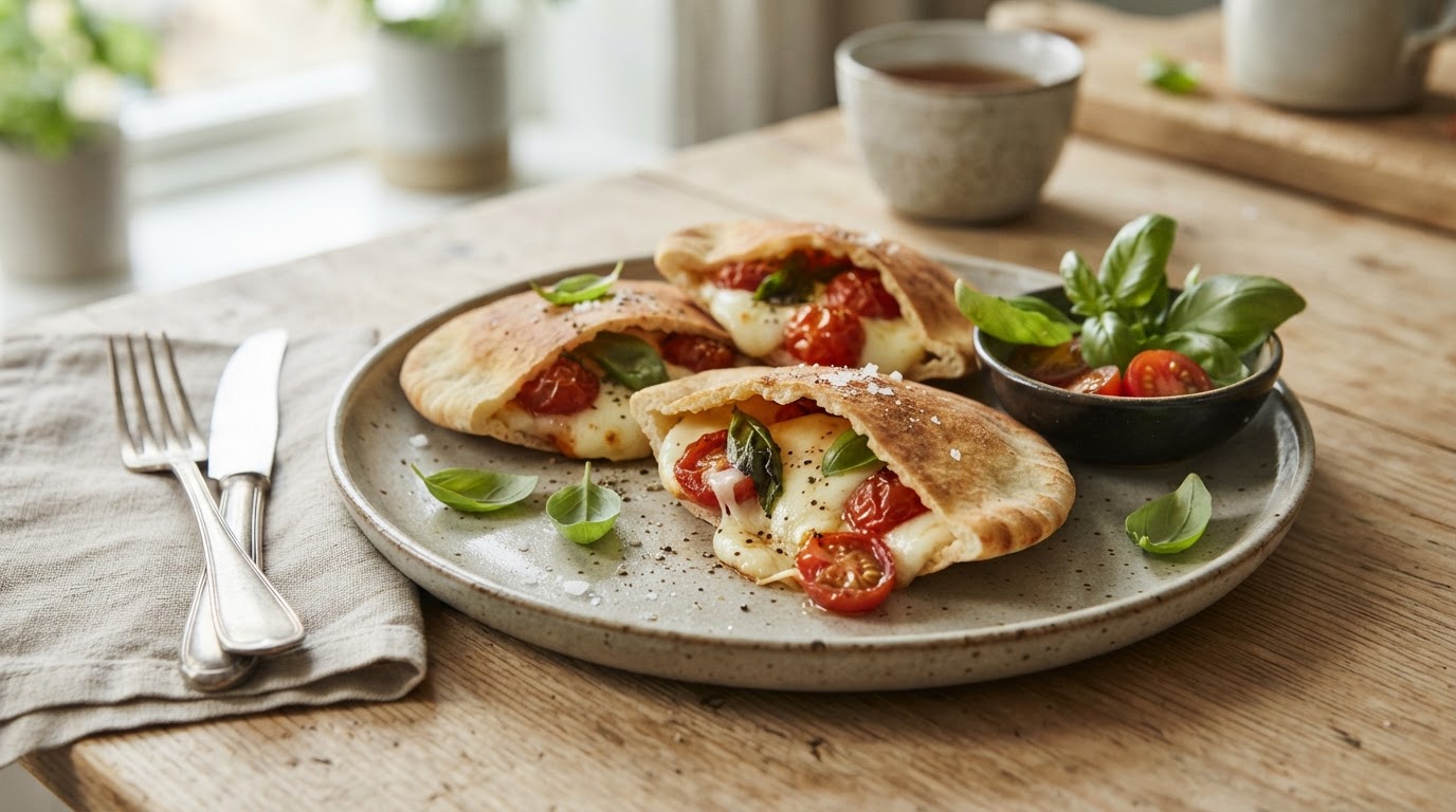 Varme ostelommer med mozzarella og tomat – illustrasjonsbilde