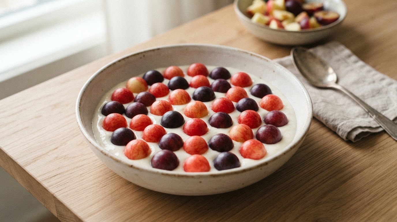 Viral Dot Fruit Salad med norske epler og plommer – slik ser retten ut